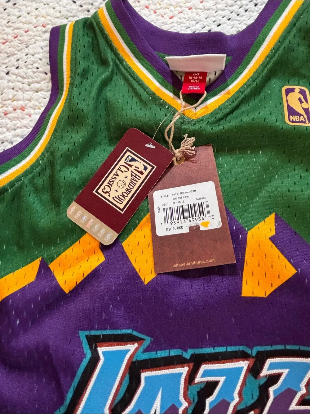 NBA Utah Jazz Green Purple Gold Karl Malone Kids Jersey #32
